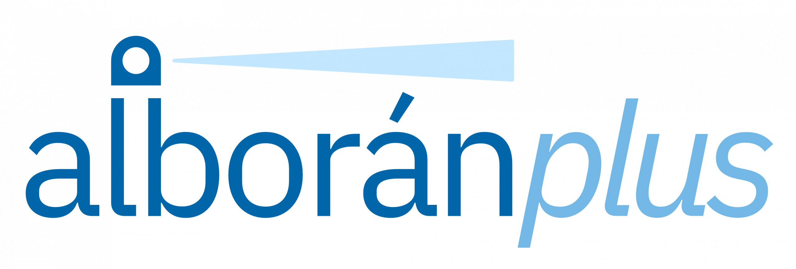 Logotipo de AlboránPlus que consiste en el nombre de la empresa coronado por un faro